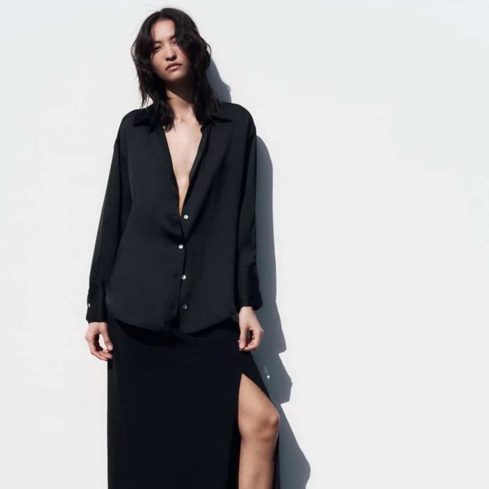 Zara Long-Sleeve Satin Shirt